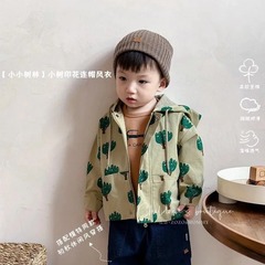 【小小樹林】小樹印花連帽風衣秋季嬰幼童男女寶防風夾克外套