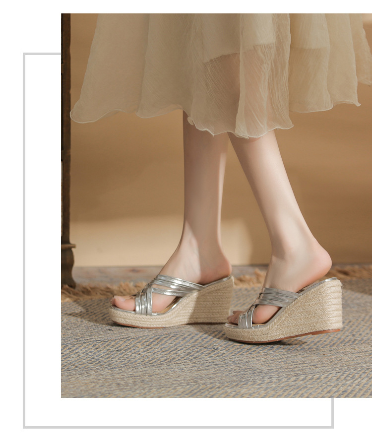 Sandal cao gót nữ hở mũi đế xuồng bện thừng gót 9 cm — màu trắng chi tiết 17