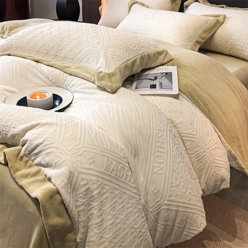 Winter Thick Insulated Floral Milk Fleece Four-Piece Set Double-Sided Plaid Coral Fleece Bed Sheet Set