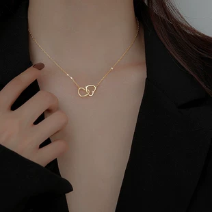 Подвеска-ожерелье из нержавеющей стали, двойное сердце, лёгкая 18 г, серебристая/золотая/розовое золото