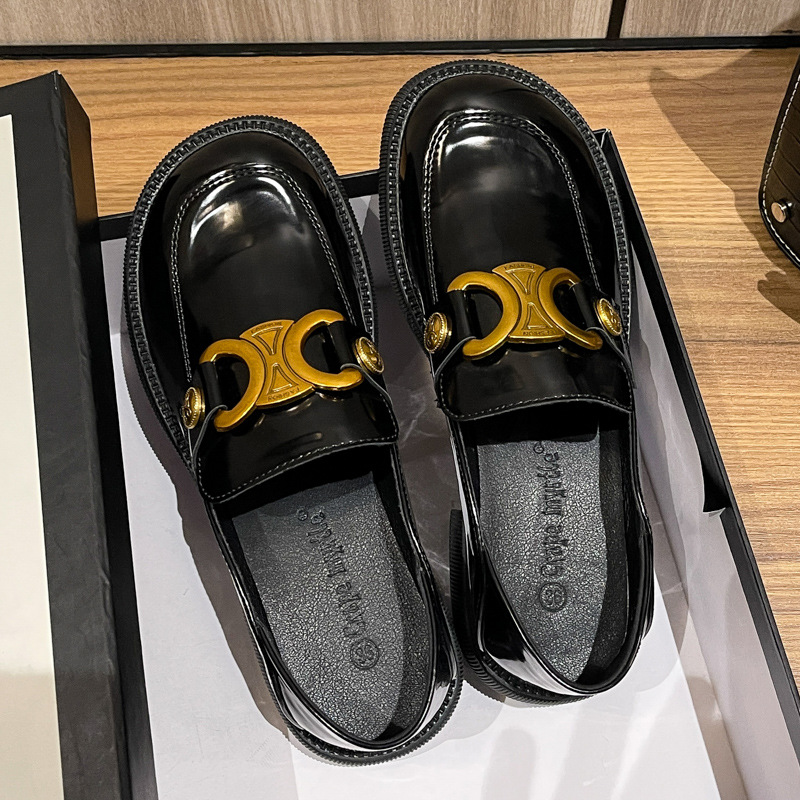 Nuevos Mocasines Retro Británicos de Primavera 2024 para Mujer, Zapatos de Cuero con Tacón Grueso y Punta Redonda, Zapatos de Una Sola Pieza para Mujer 3093-2, Versátiles