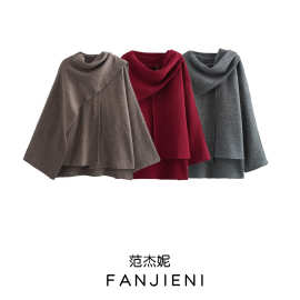 ZR外贸批发 欧美风女装新款 法式复古宽松休闲斗篷式短款大衣外套