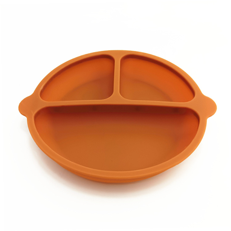Placa de silicona de grado alimenticio tres ventosas reforzadas compartimento para niños plato de silicona plato de suplemento de alimentos infantiles en stock