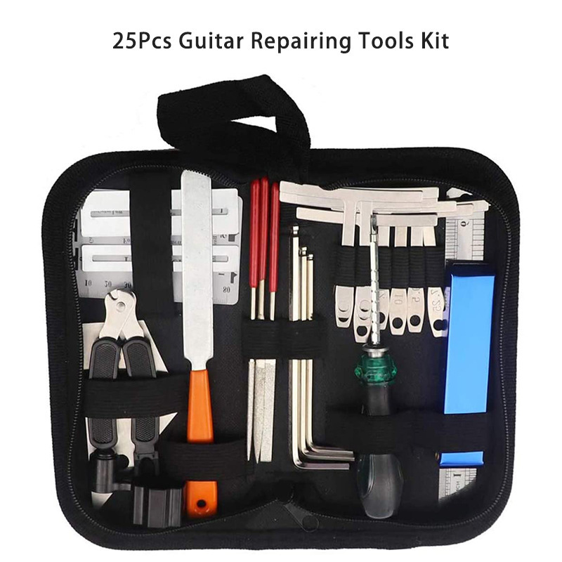 【Factory】25-In-1 Guitar Repair Tool Kit: String Changing Wrench, Grinding File, Measuring Ruler, String Winder, Leveling Tool