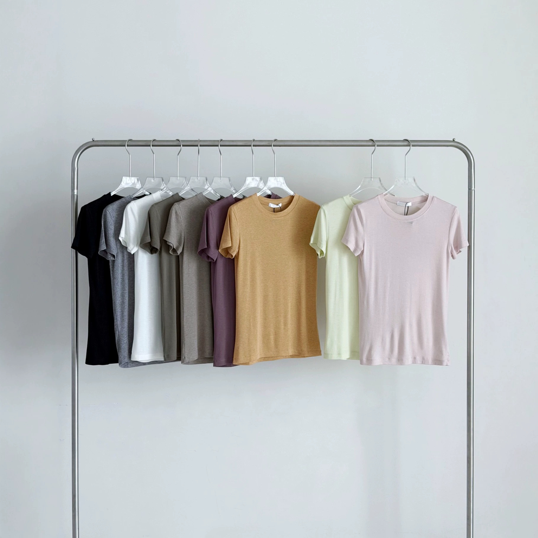 Xiaohongshu's Popular Tencel Wool Short-Sleeved T-Shirt for Women g Quality R's Classic Old Money Style Pure Color Versatile Bottoming Shirt