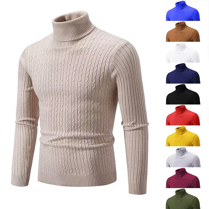 Vintage Simple Solid Color Turtleneck Base Sweater Men's Inner Wear Outer Wear Casual Men's Thin Slim-fit Knitted Sweater