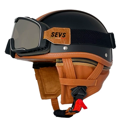 Motosiklet kaskı (dəbilqə) Men's and Women's Four Seasons Cruise - matte-black-orange-leather-large-frame-goggles-s