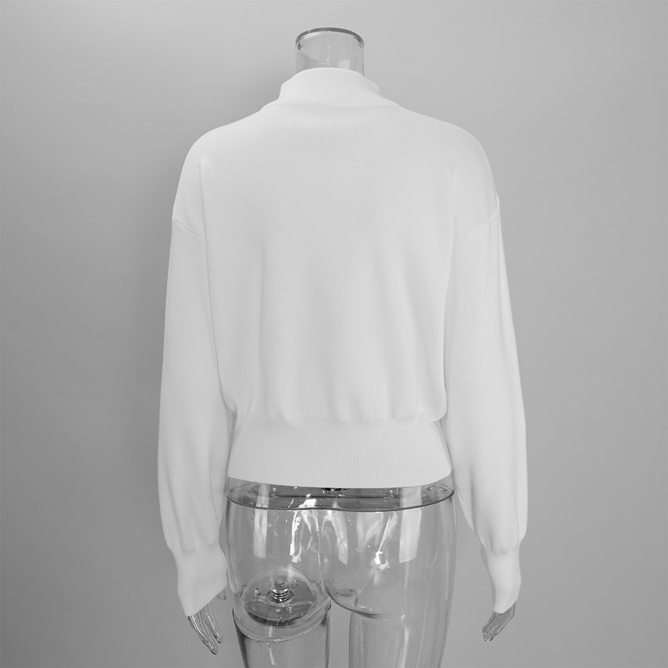 Áo khoác cardigan len dệt kim cổ đứng khóa kéo hai chiều dài tay — Màu nâu cà phê, Màu trắng, màu đen, màu đỏ chi tiết 46