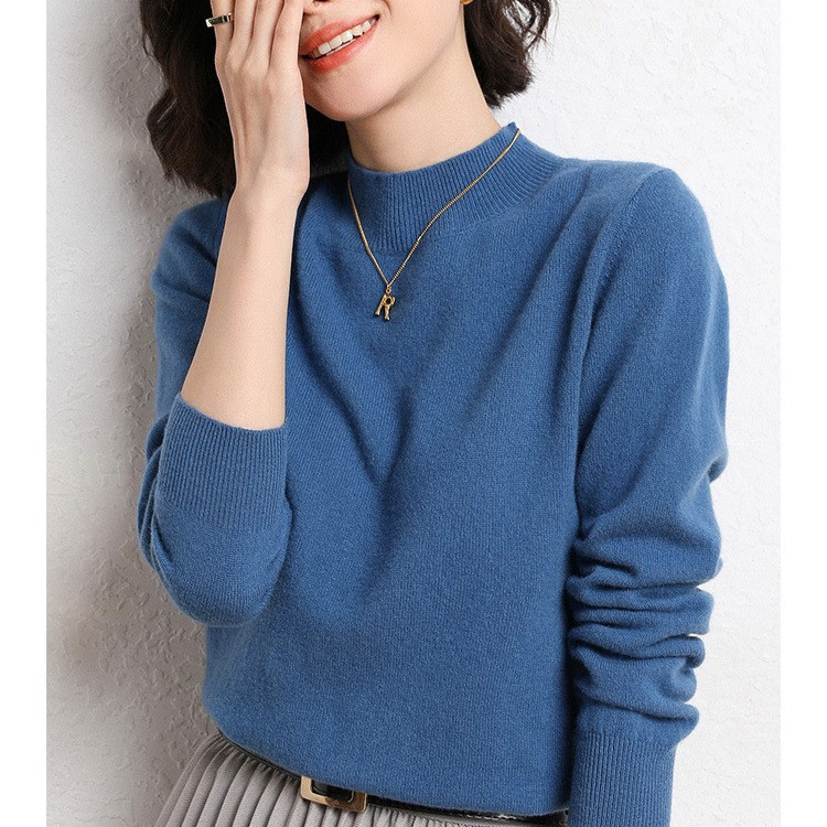 Women's semi-high-neck sweater for autumn and winter, thickened new style, stylish pullover long-sleeve knitted loose-fitting top Women's semi-high-neck sweater for autumn and winter, thickened new style, stylish pullover long-sleeve knitted loose-fitting top