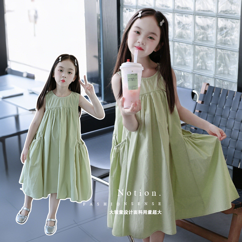 Girls dress Summer Western Style 2025 New Children's Dress Cotton Sleeveless Little Girl Princess Dress Thin