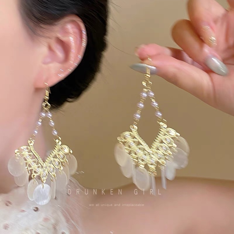 绿色海岛串珠花朵耳钉女2025新款海边度假风耳环夸张配饰耳饰|undefined