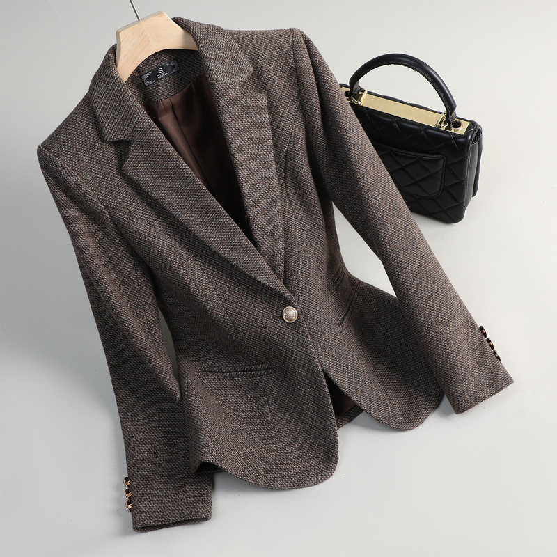 2025 Autumn and Winter Popular Casual Coffee Color Outwear Women's Cross-Border Export Cardigan Tweed High-End Thick Small Suit 8656