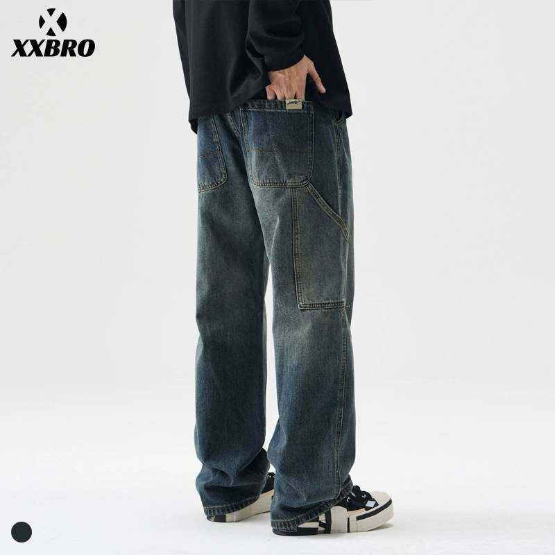 Xxbro мужская одежда # японские модные комбинезоны прямые широкие джинсы мужские лесозаготовительные брюки