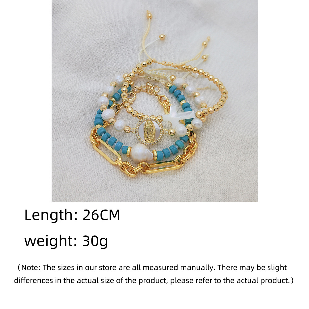 Retro Roman Style Geometric Freshwater Pearl Shell Copper Women's Bracelets 1 Piece 1 Set display picture 1