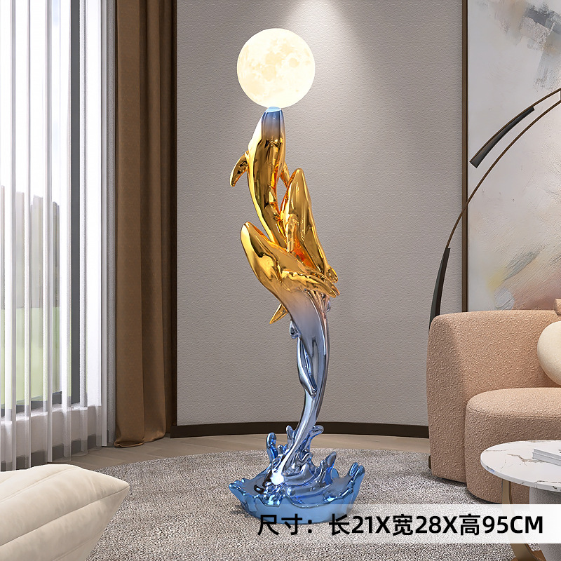 Art de escultura de ballenas de lujo ligero gran lámpara de piso artesanía decoración para el hogar decoración sala de estar TV gabinete junto al sofá