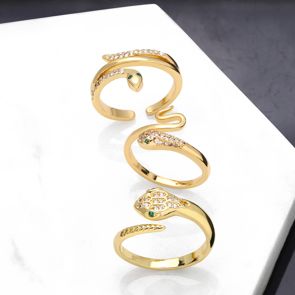 Fashion simple opening adjustable snake-shaped zircon copper ring