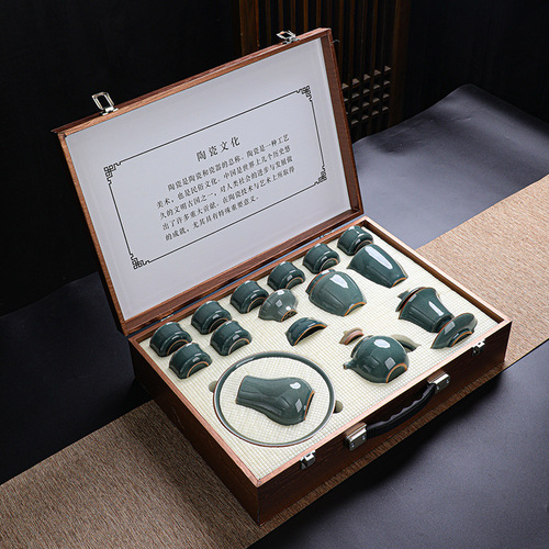 Honey-colored glaze Ge Kiln tea set gift box full set of open-piece ceramic Kung Fu tea set teapot household high-end tea maker