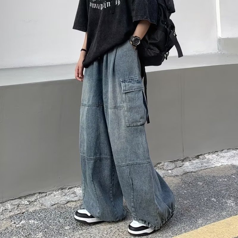 Herren Cargo Jeans Vintage Look Gerade Passform Distressed Denim_voghion.com