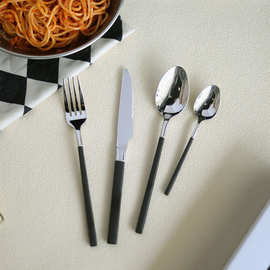 304不锈钢刀叉勺黑银手柄刀叉欧式酒店餐具套装网红跨境餐具批发