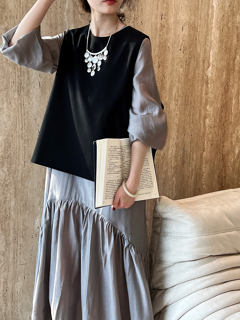 Chaleco Blazer con Abertura Trasera Estilo Otoño Luxi para Mujer, Simple, Moderno, Exquisito y Elegante, Prenda Superior en Capas 7071
