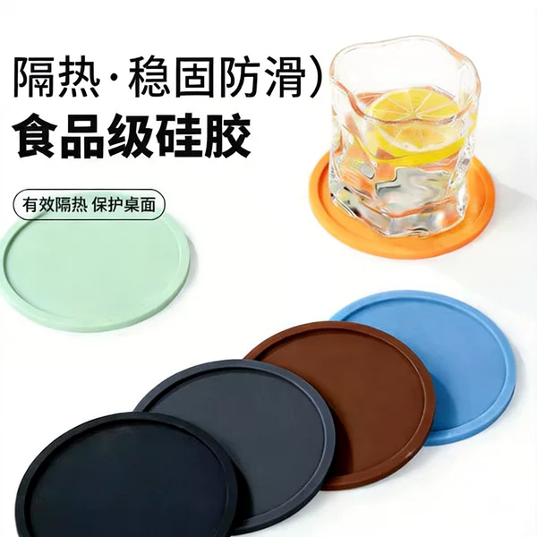 In-Stock Cross-Border Special Drainage Coasters for Home Use, Non-Slip, High-Temperature Resistant, Round, Solid Color, Thickened Silicone Coasters