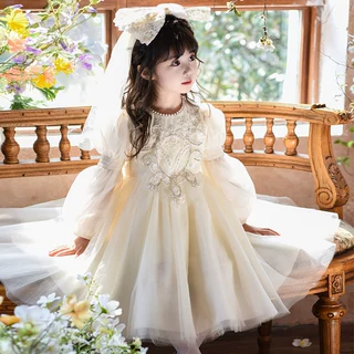 女童公主裙白色2026新款春装洋气生日礼服小女孩蓬蓬纱裙儿童裙子