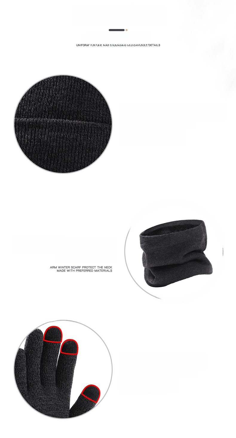 European and American winter hat scarf gloves three-piece men's knitted hat velvet winter wool hat scarf _voghion.com