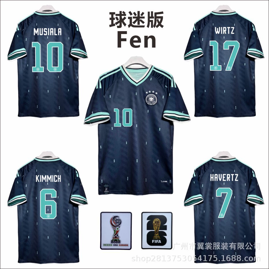 Футболка Germany 2026 away fan edition №10 Musiala №17 Wirtz, размеры S–3XL, варианты с повязкой