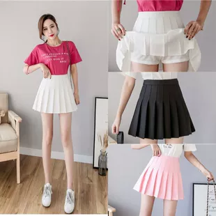  Pleated skirt, high-waist Korean style A-line with colored protective underwear, autumn mini