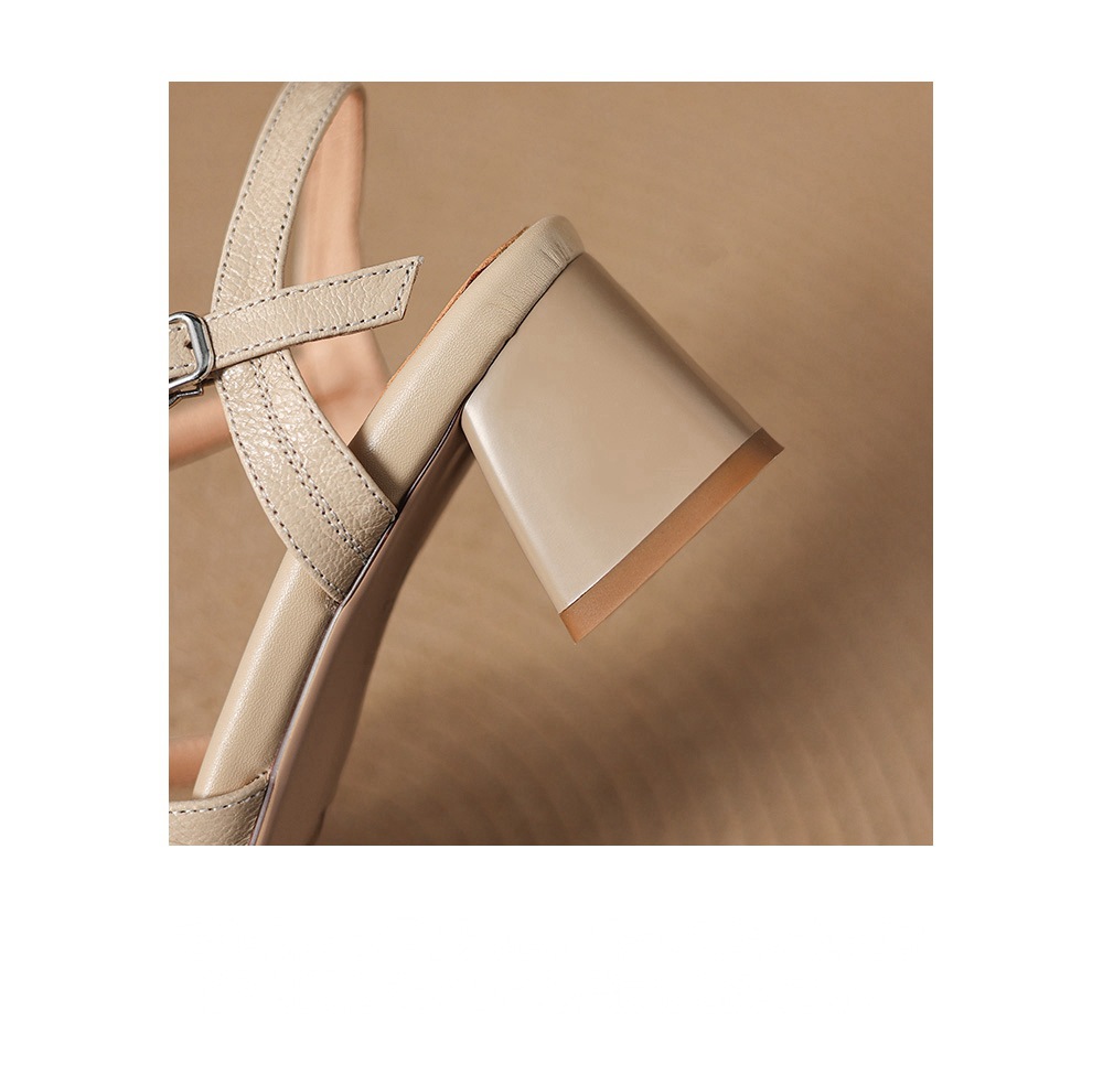 Sandal nữ hở mũi đầu vuông da dê gót thô 5 cm size lớn 40–43 — màu be chi tiết 9