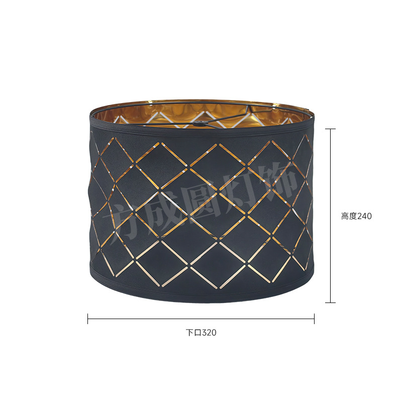 Pantalla de lámpara transfronteriza, accesorios de iluminación para lámparas de mesa, candelabros y lámparas de pie, pantalla KD con diseño hueco tallado en negro exterior y dorado interior.
