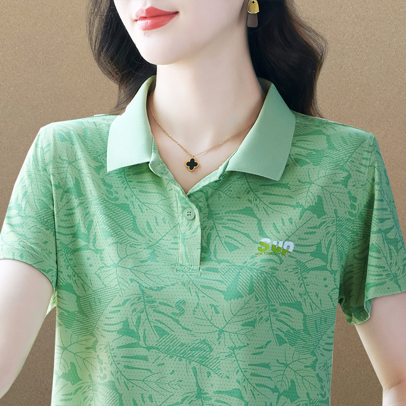 Short-Sleeved T-Shirt for Women, New Spring and Summer Style, Polo Shirt with Lapel, Casual Fashion Sports Top for Middle-Aged Moms, Versatile and Lightweight