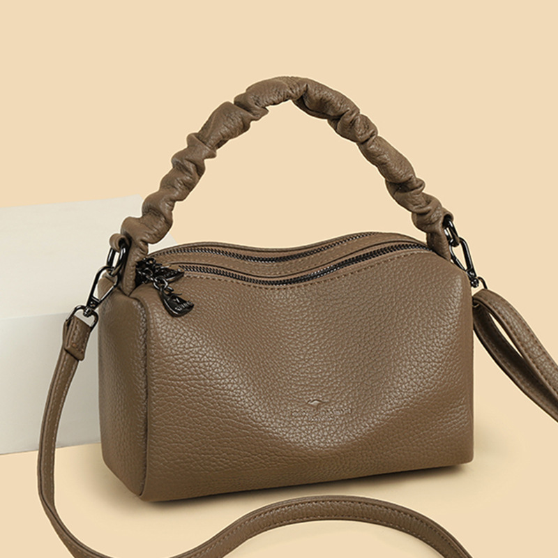 Wholesale Cowhide Women's Bag 2025 Spring and Summer New Puffer Dolphin Bag Niche Design Soft Leather Portable Small Square Bag Pillow Bag