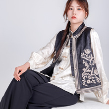 新中式国风复古无袖春夏女装立领新款气质文艺女开衫珠扣无袖马甲