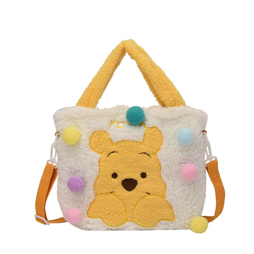 Japanese-style new children's fuzzy ball Winnie the Pooh SpongeBob single-shoulder cross-body bag cartoon toy figure bag wholesale