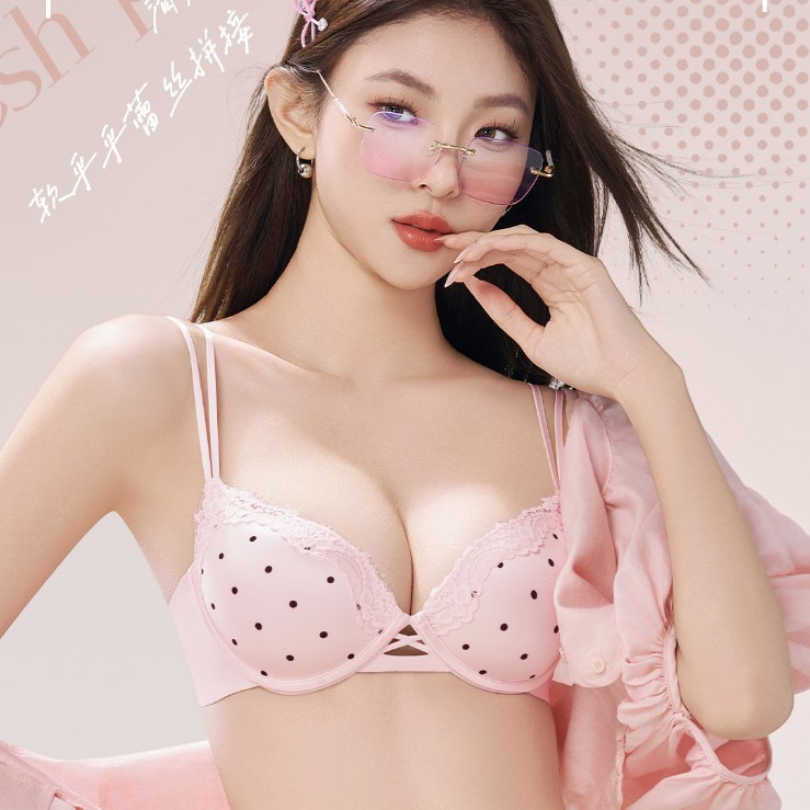 9769波点聚拢内衣女升杯显大防外扩性感镂空复古无钢圈收副乳文胸