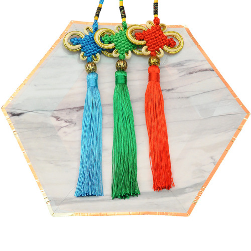 Gold Edge 8 Disc Chinese Knot Pendant Small Chinese Knot with Beaded String and Tassel Chinese Style Small Gift Wholesale