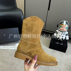 2025秋冬新款小香风新款骑士靴反绒厚底切尔西靴粗跟增高显瘦中筒