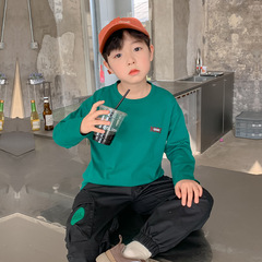 Korean-style children's long-sleeve T-shirt, 100% cotton, unisex children's versatile top, 2024 new round-neck children's solid color base shirt, trendy