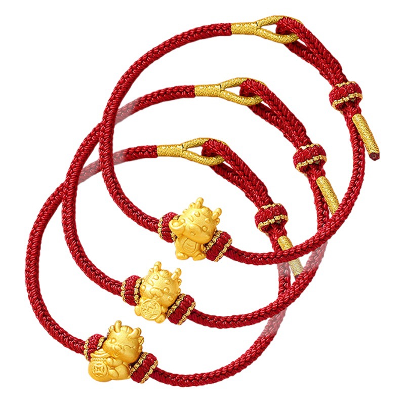 Ingot Año Nuevo dragón pie plata 999 pulsera femenina moda nacional Palacio estilo Zodiaco cobre moneda pulsera ins estilo nacimiento año pulsera