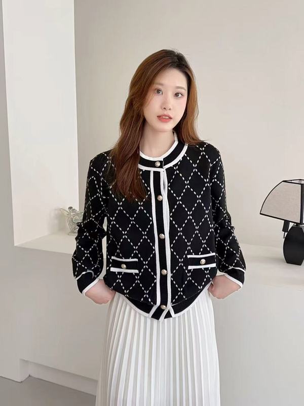 2025秋冬新款菱形毛衣开衫女小众设计感内搭高级慵懒风开衫外|undefined