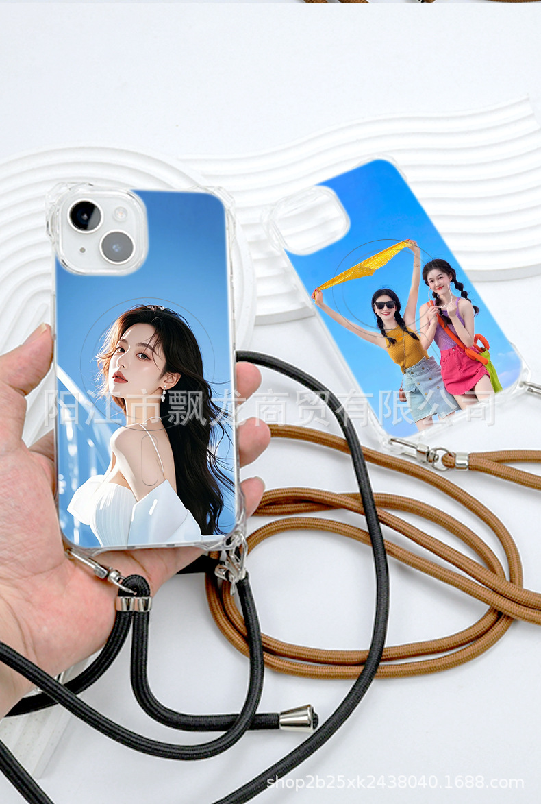 Dört köşe açılır manyetik iPhone16 15 14 cep telefonu kılıfı, kordonlu çapraz askılı, 15pro/13 tüm modeller için uygundur.