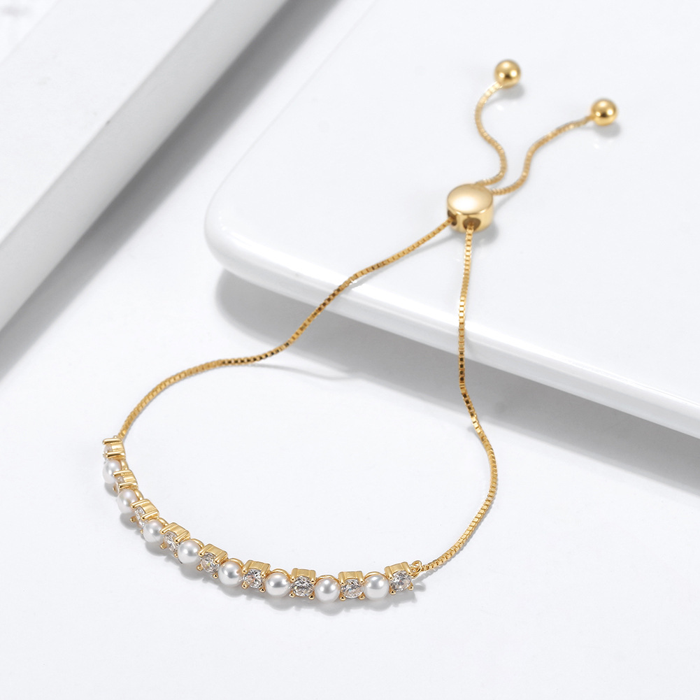Elegant retro universal silver bracelet with zircon from pearl