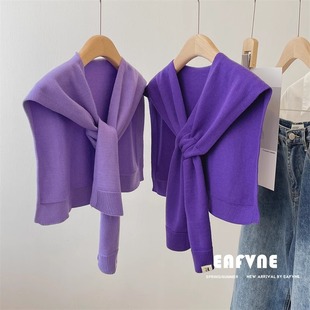 South Korea niche sleeve shawl solid color wool knitted women's spring and autumn outer wear waistcoat knotted Western style shawl air conditioning