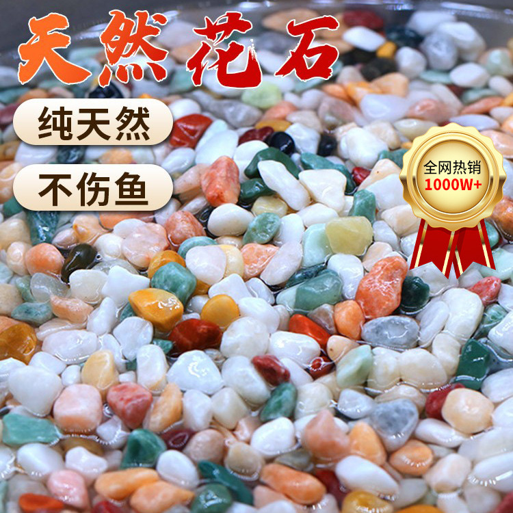 鱼缸底砂造景砂石水草铺底摆件生态天然雨花石五彩石鱼缸铺底石头