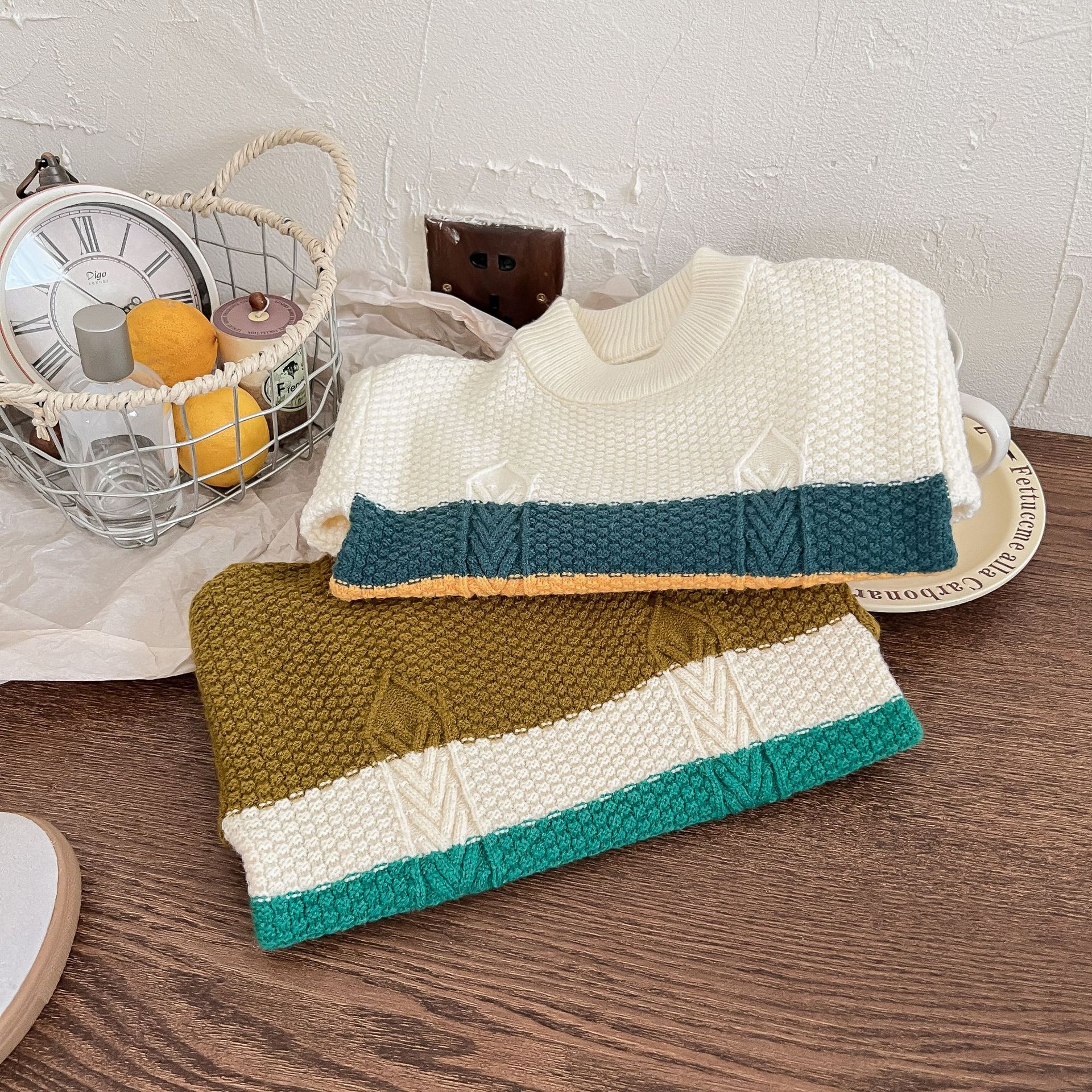 Kinder Rundhals Strickjacke Für Jungen Und Mädchen Gestreift_voghion.com