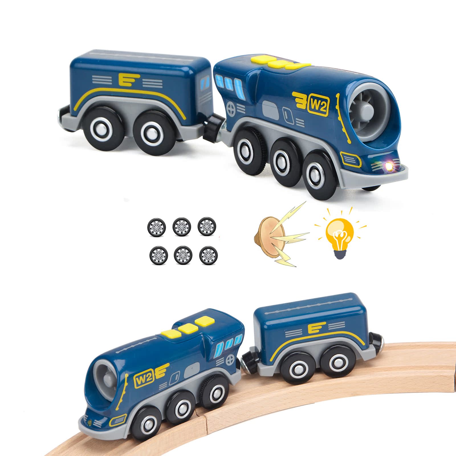 Pequeña locomotora eléctrica bloques de construcción pista remolque cabeza compatible con pista de madera locomotora eléctrica cabeza