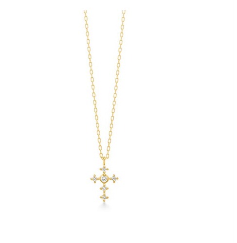 Niche design S925 sterling silver plated 14K gold cross INS cold style zircon stacked necklace for women clavicle chain