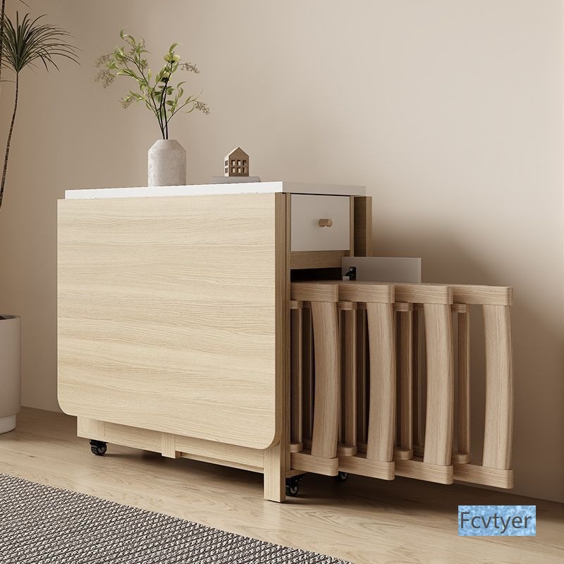 Mesa plegable de viento de crema doméstica plegable mesa de comedor móvil silla simple mesa multifuncional mesa de comedor combinación de silla