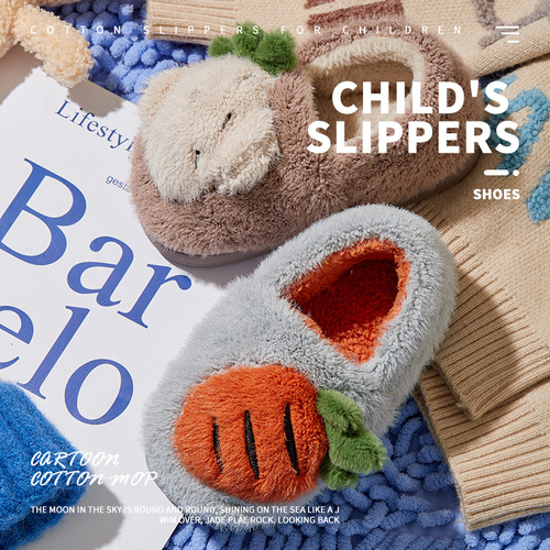 New children's cotton slippers winter boys and girls Strawberry Princess home indoor warm plush big children's bag heel cotton shoes